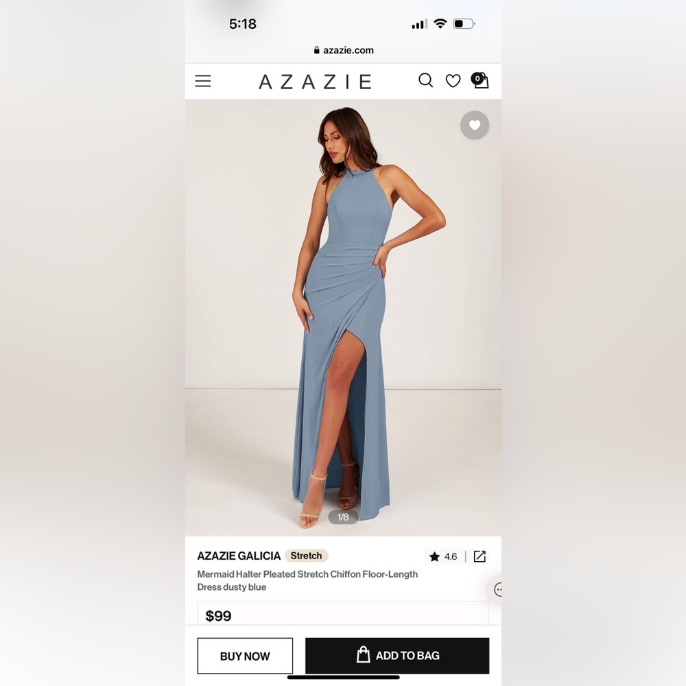 Azazie Dusty Blue Halter Wedding Dress